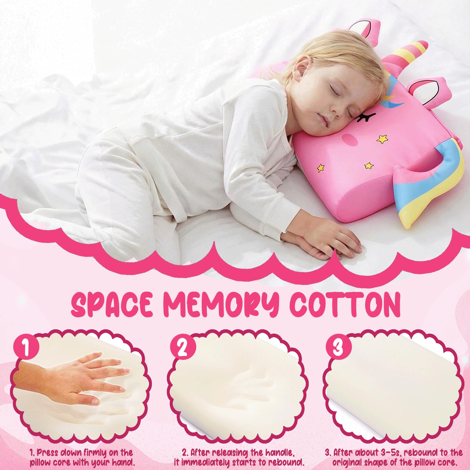 Oreiller Enfant 46x27cm, Confortable Coussin Bébé, Oreiller Ergonomique Enfant, Respirant Coussin Lecture Enfants, Oreiller Enfants 2 à 8 Ans, Détachable