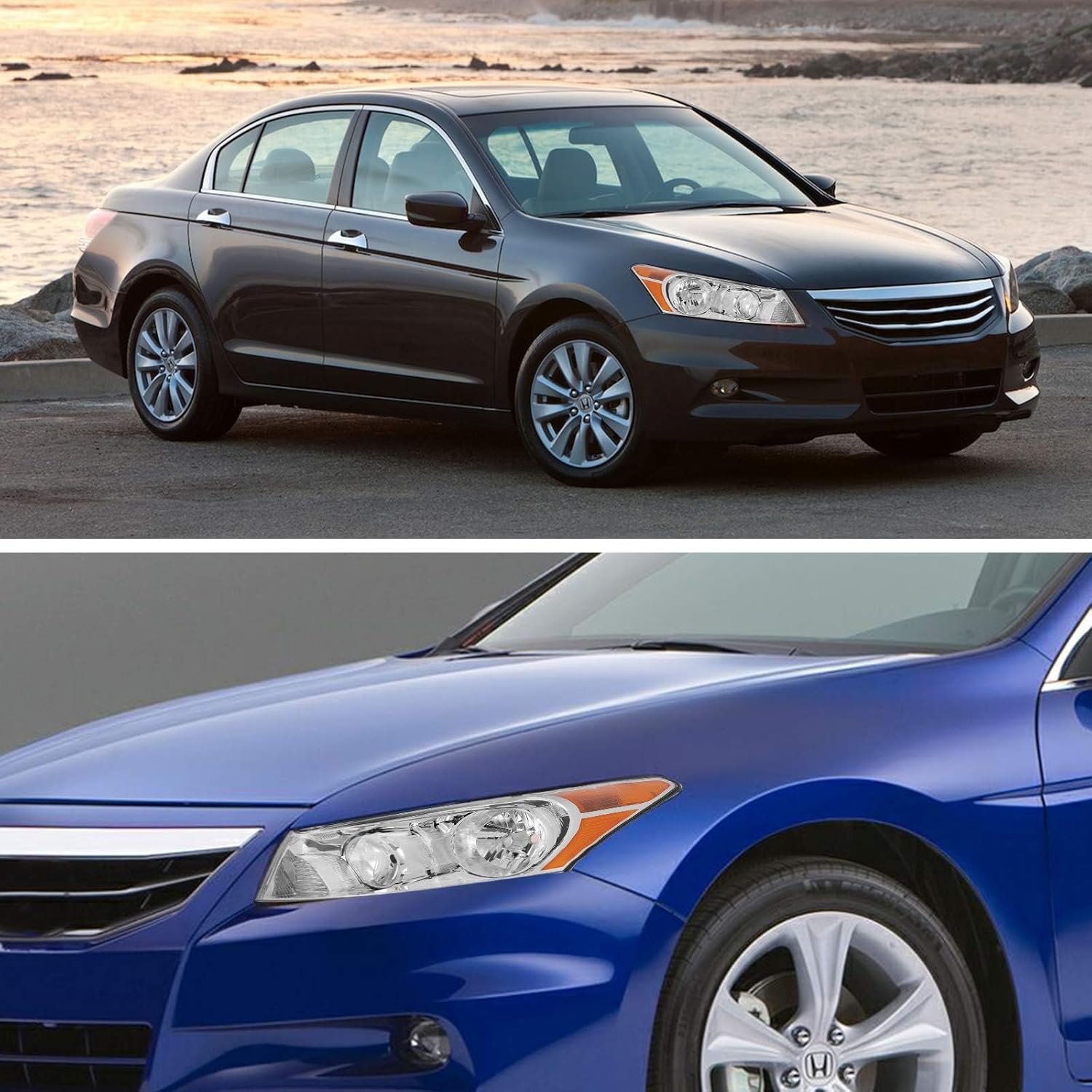 LSAILON Fit For Honda For Accord 2008-2012 Headlight Assembly Chrome Housing Amber Reflector Clear Lens Driver and Passenger Side