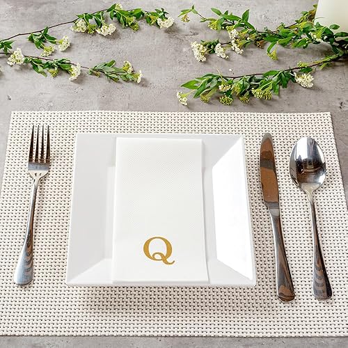 Miniatura 310 de Luxenap - Toallas de invitados de 15.8 x 7.9 pulgadas, 50 toallas de mano con letras plateadas, letra "P", fuente Sans Serif, servilletas de papel