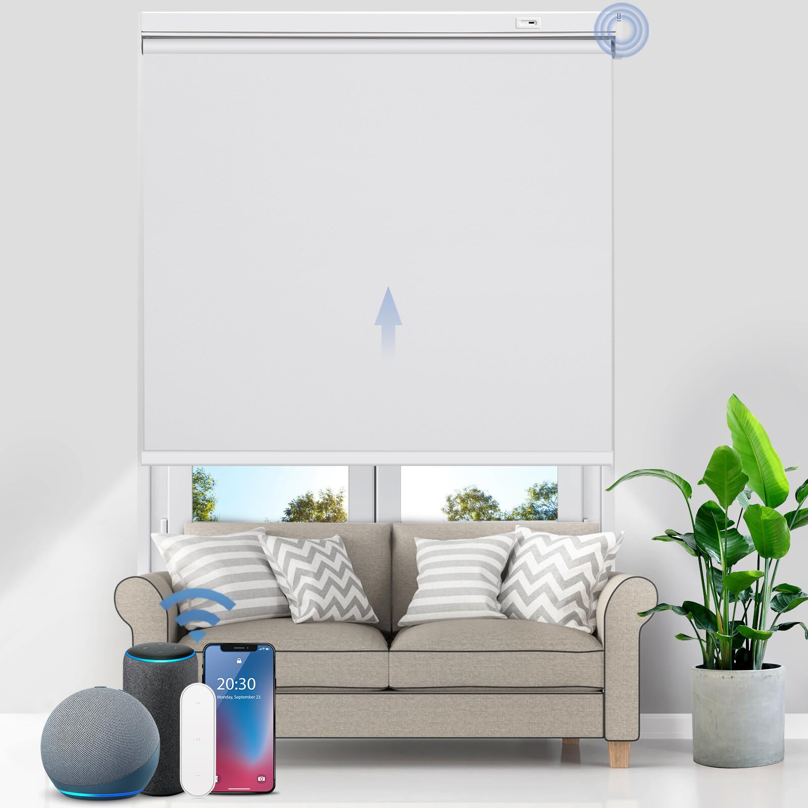 Grandekor Remote Control Motorized Blinds, Smart Motorized Roller Shade,100% Blackout Cordless Electric Shades,APP and Voice Control, Type-C Charge,32x72 White