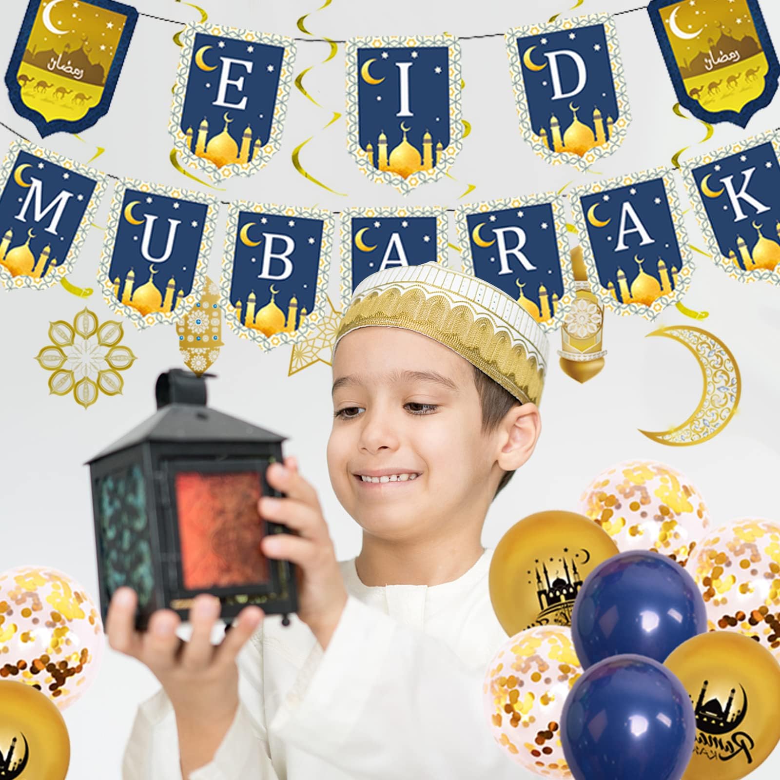 Décorations Ramadan – Bannière « Ramadan Kareem » Et Guirlande Lune/étoile Paillettes Bleues - 6