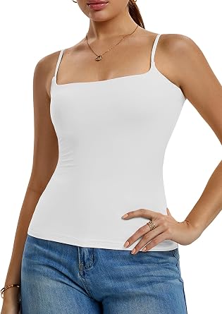 CORSKI Womens Cami Tank Tops Double Lined Spaghetti Strap Camisole Slim Fitted Basic Summer Top