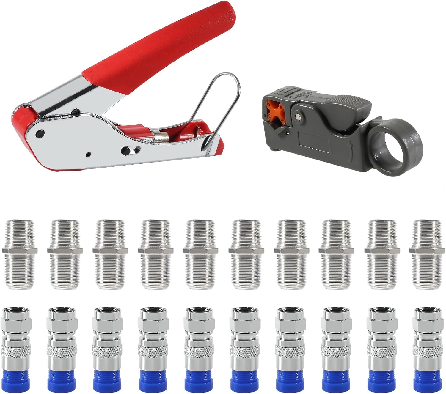 Coax Cable Crimper Coaxial Compression Tool Kit Wire Stripper with F RG6 RG59 Connectors