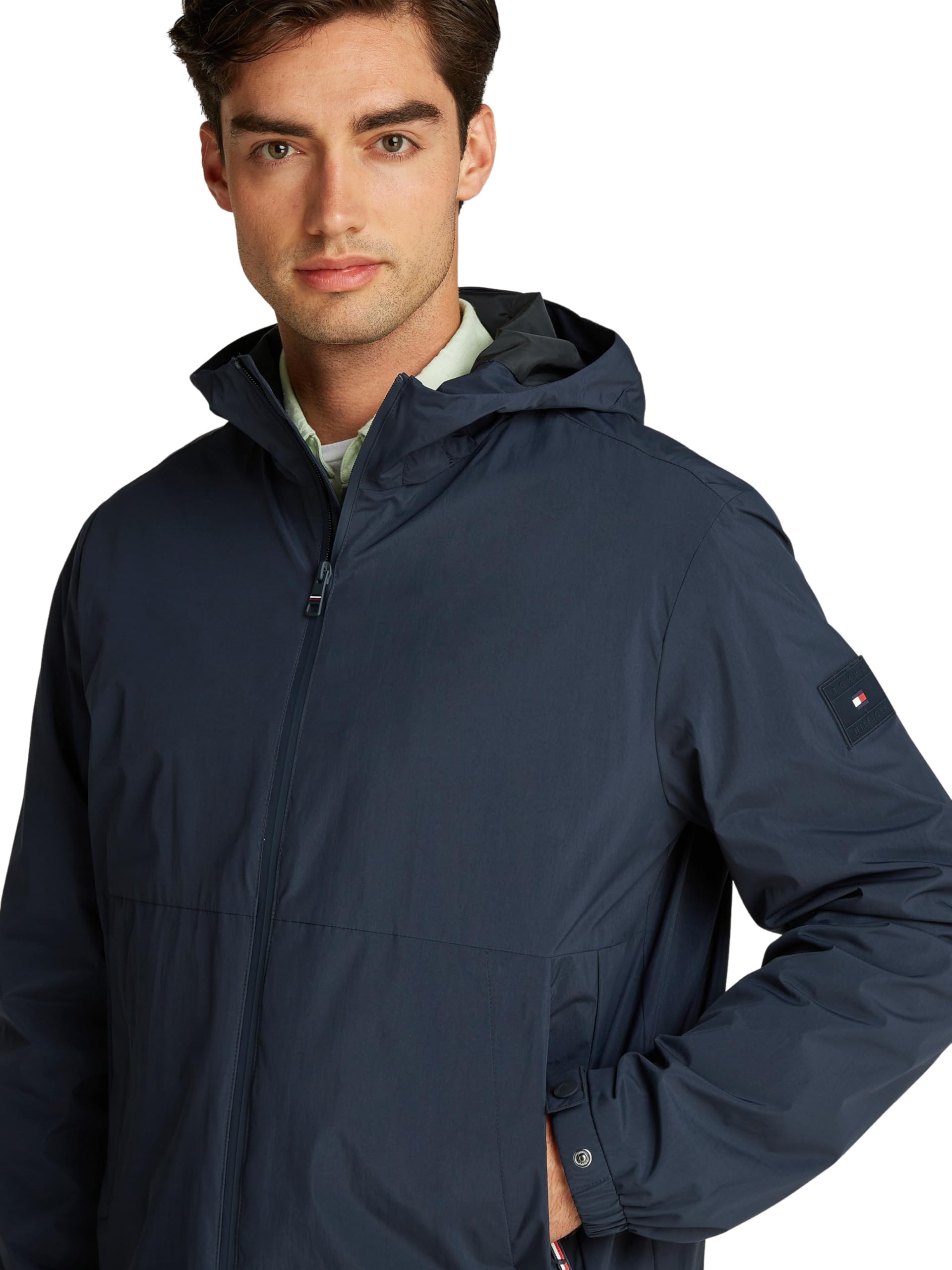 Tommy Hilfiger Herren Windbreaker Jacke Branded Hooded Sportlich