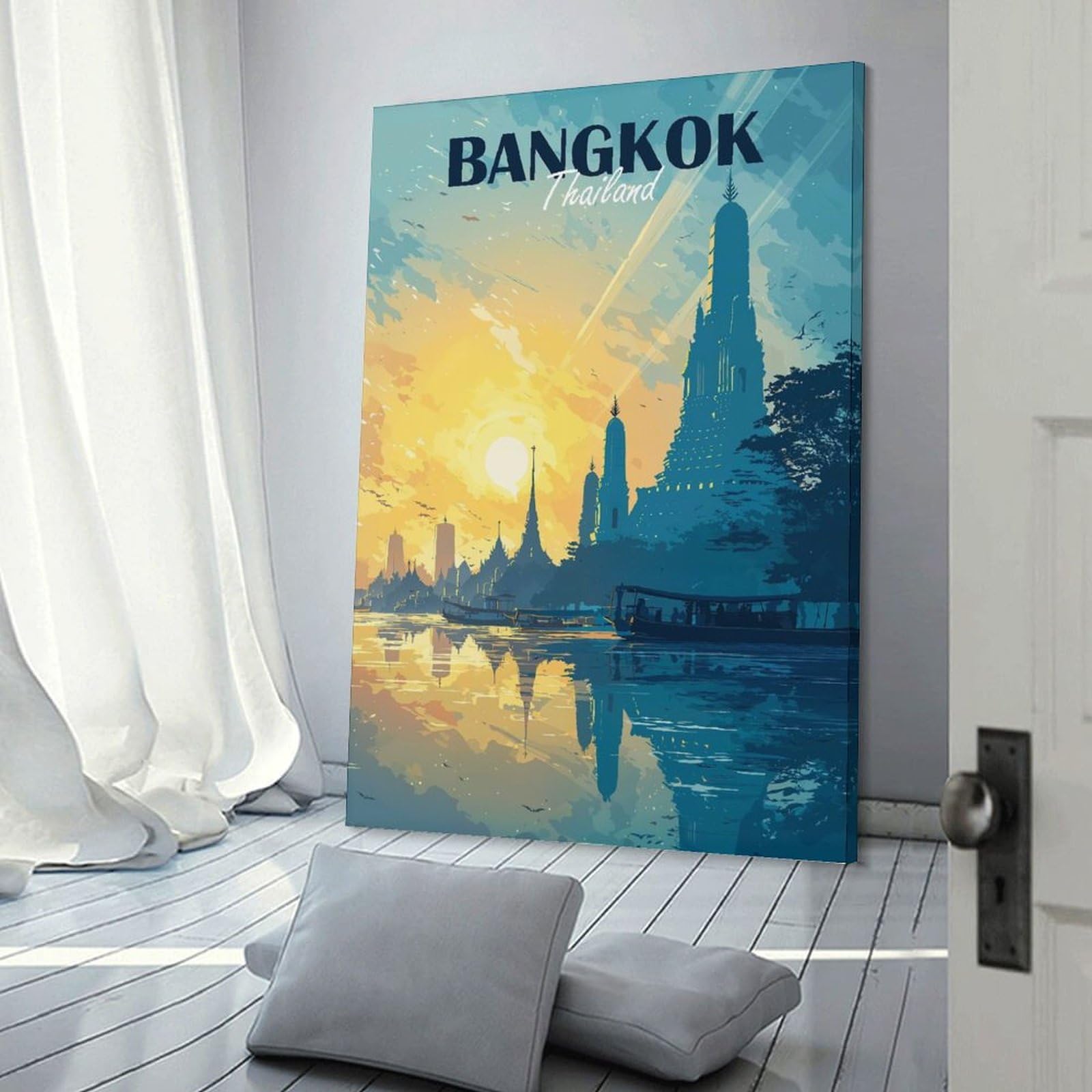 Junmoney Bangkok Thailand Travel Room Decor Wall Art 24x36inch(60x90cm), for Wall Displays, Bedrooms Or Room Updates, Ideal for Building A Coordinated Art Wall
