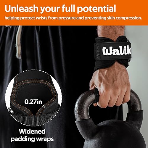 Miniatura 5 de WALITO Muñequeras de levantamiento de pesas (par), agarres de cuero de doble capa para peso muerto, levantamiento de pesas y entrenamientos de
