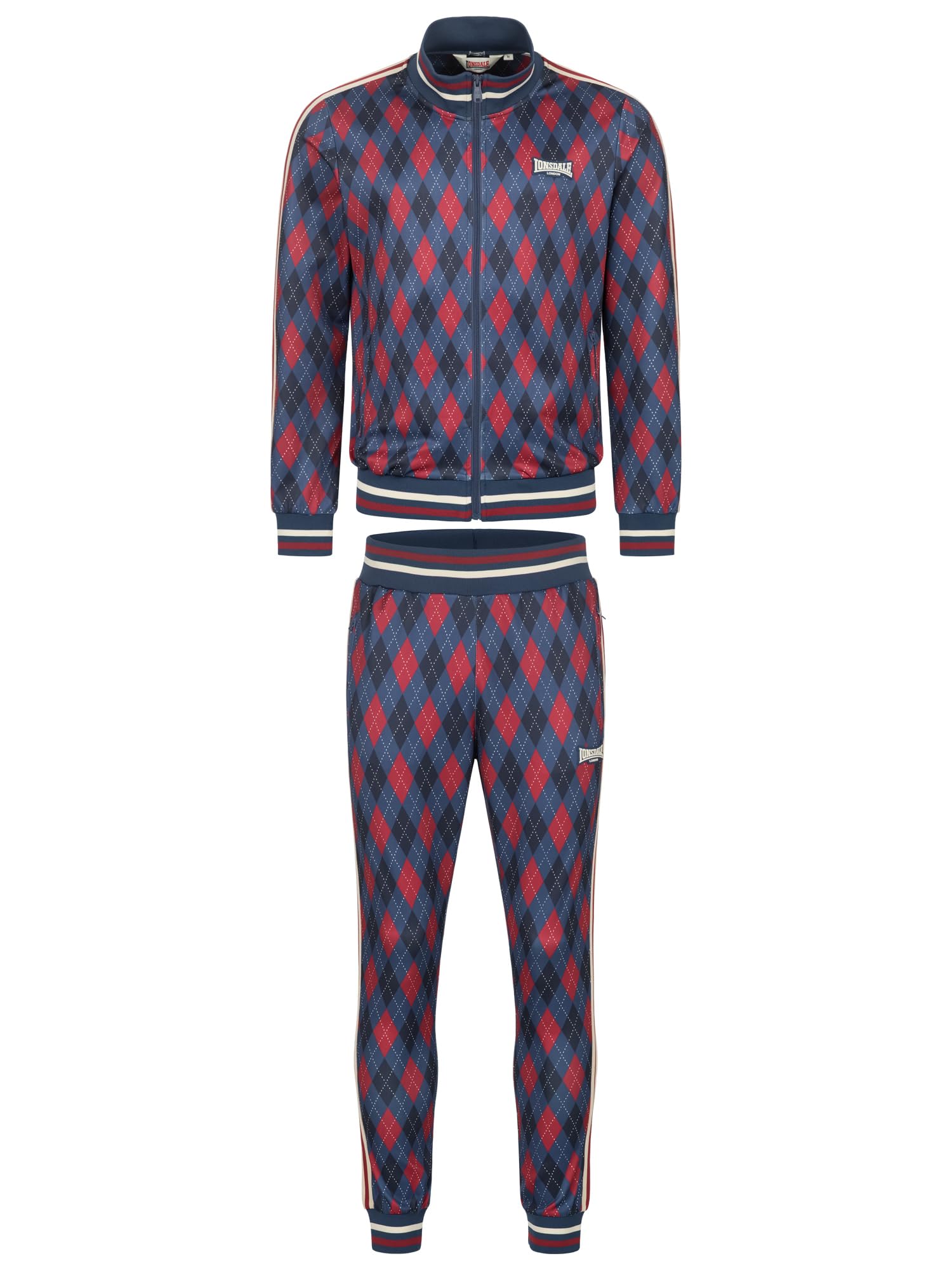Lonsdale M?ski dres treningowy w?ski krój Redford, granatowy/czerwony/ecru, L, 117636, granatowy/czerwony/ecru, L