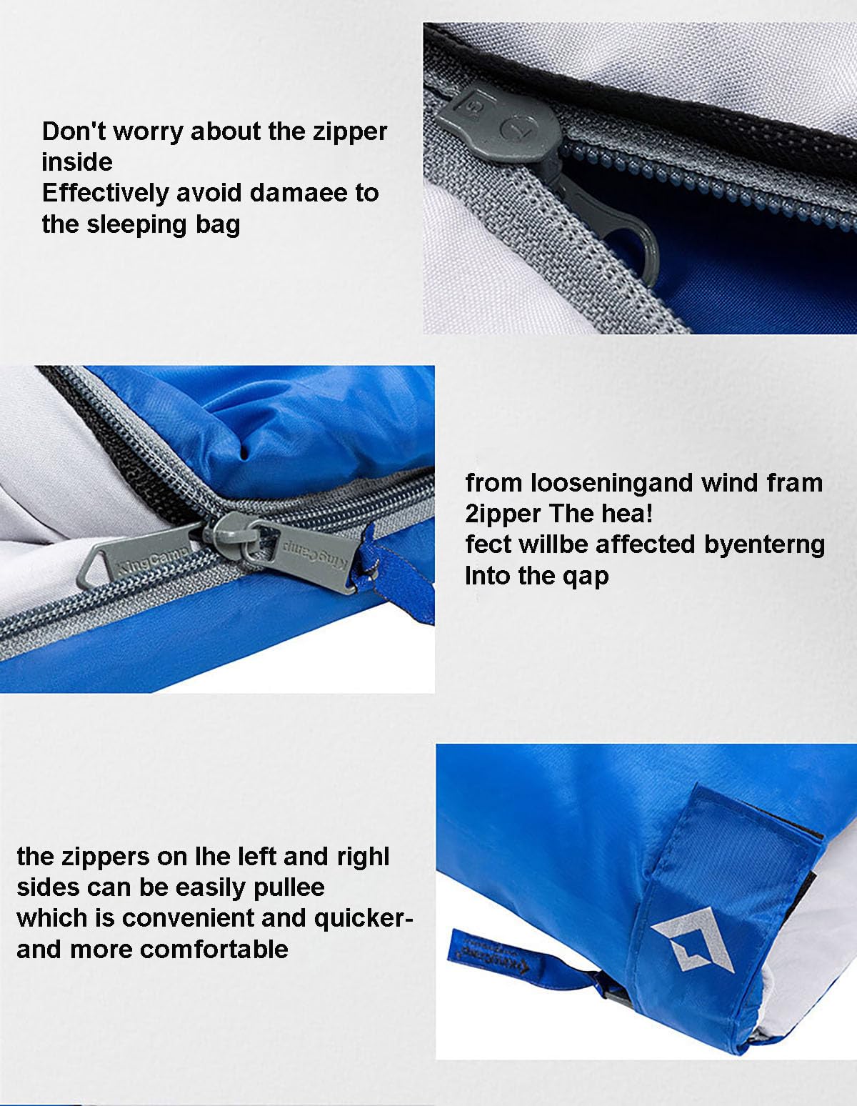 Saco de dormir doble para acampar al aire libre con almohada, portátil, diseño dividido, ampliado y grueso, relleno de algodón de plumón, apto para adultos, ligero para senderismo y viajes