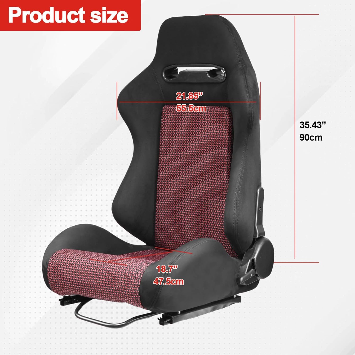 Universal Black+Red Mesh Fabric Reclinable Racing Seats Pair Left/Right W/Slider
