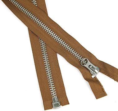 30" Length #10 Open End Zippers with Silver Metal Teeth, Pony Brown, Bias Bespoke Brand