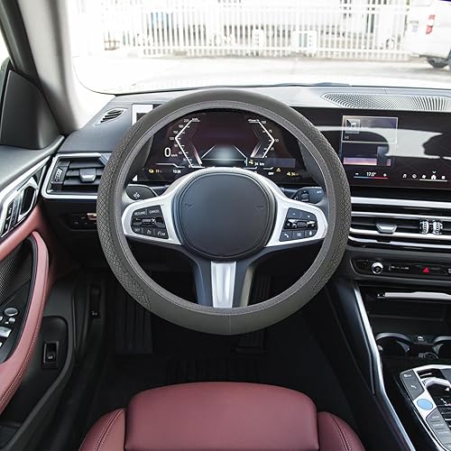 Miniatura 8 de Funda para volante de automóvil, funda de microfibra de piel sintética de 15 pulgadas, transpirable, antideslizante, accesorios para volantes para