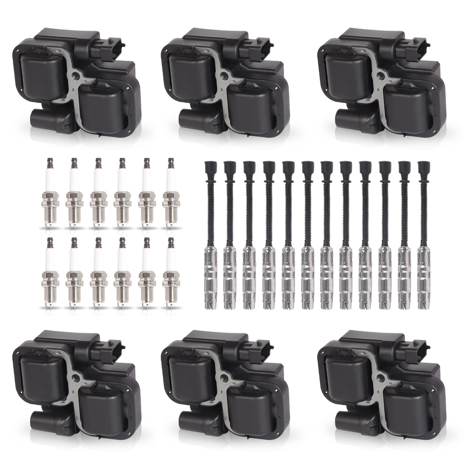 ENA Set of 6 Ignition Coil with 12 Iridium Spark Plug and Wire Set Compatible with Mercedes-Benz Crossfire C240 C280 C320 CLK320 E320 ML320 ML350 SLK320 Replacement for 0001587303 UF359