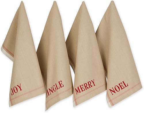DII Juego de toallas de cocina navideñas de inspiración vintage, 18 x 28 pulgadas, alegre, jingle, alegría y noel, 4 unidades