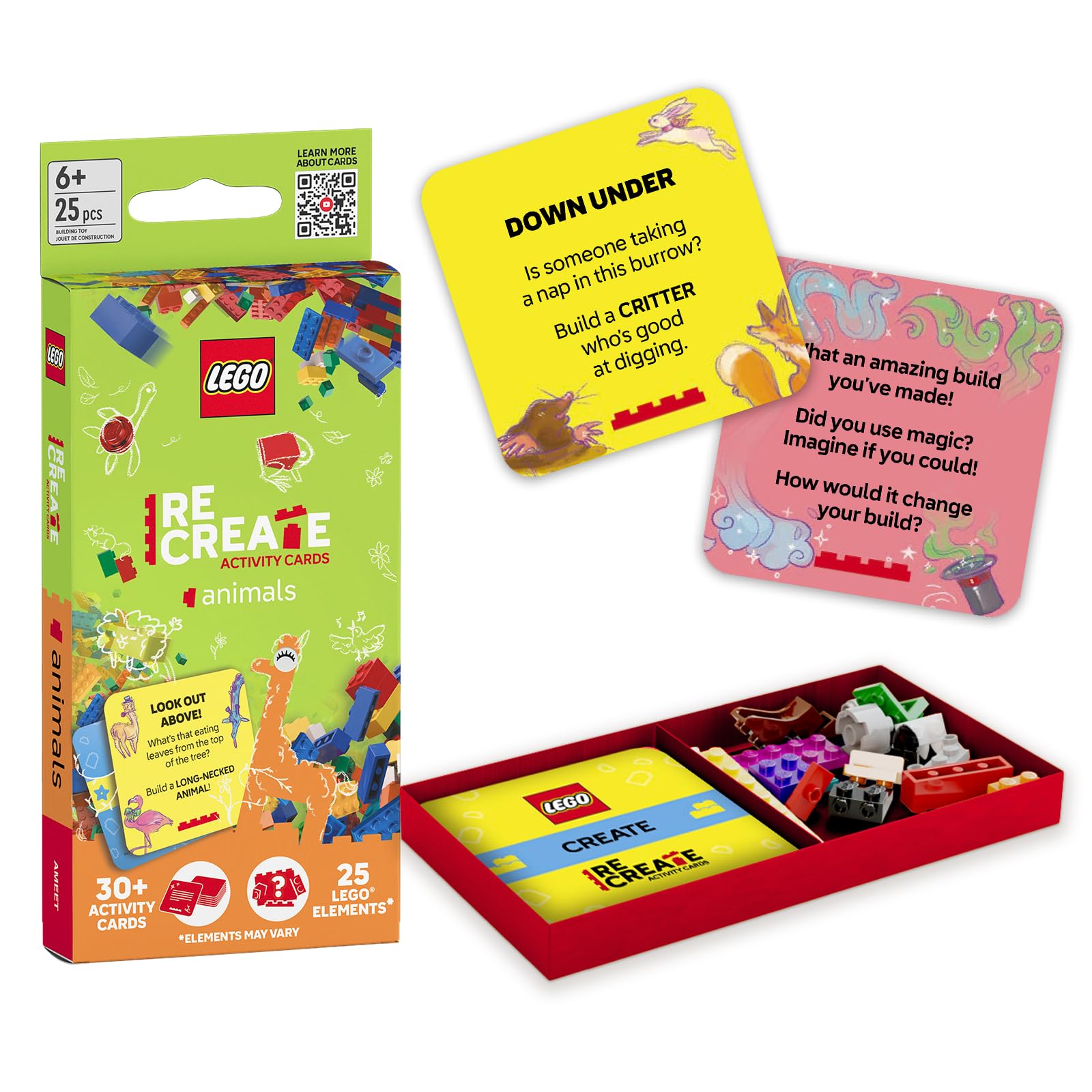 LEGO Recreate Activity Cards – Animals | Creative Building Game with 30+ Activity Cards & 25 LEGO Elements | Ages 6+