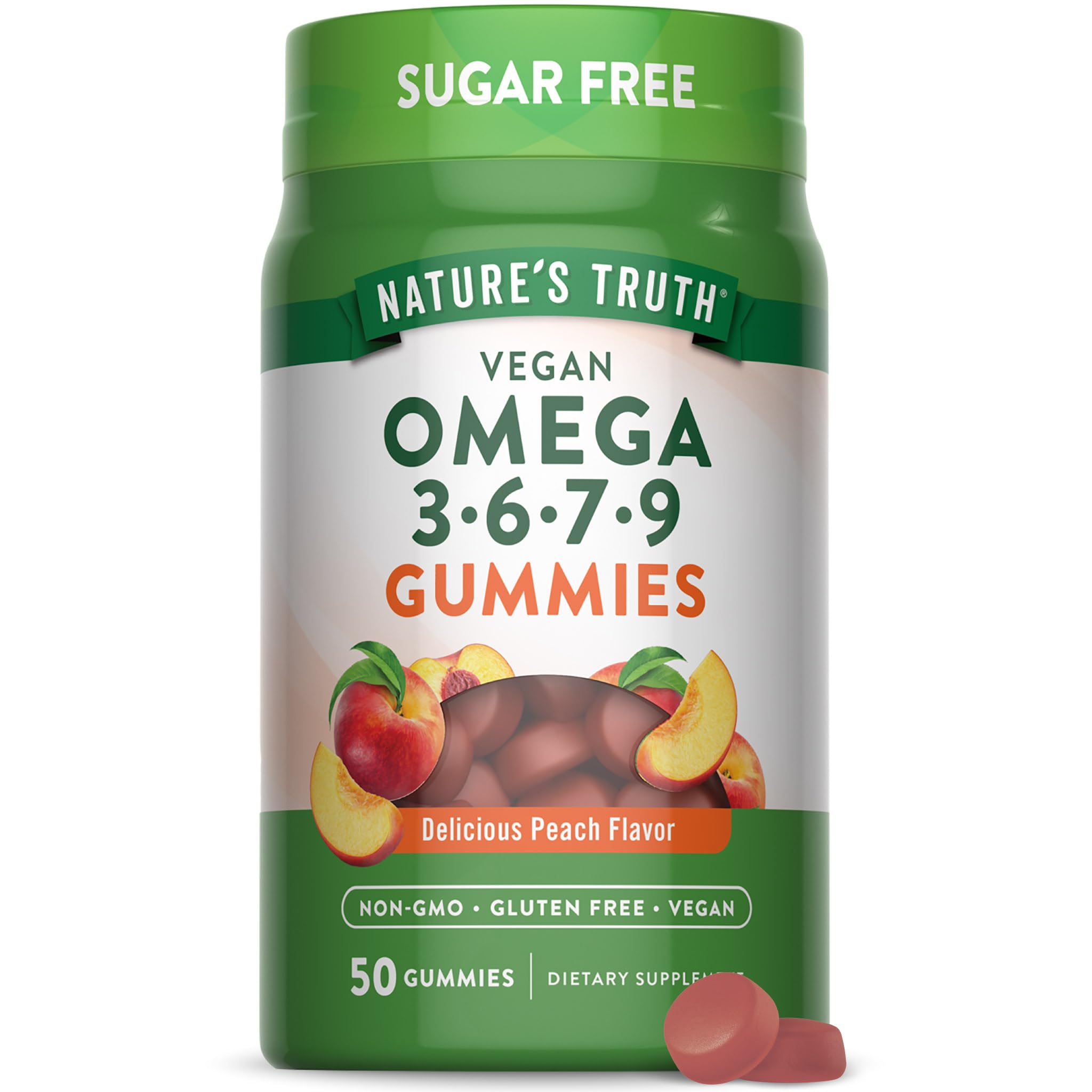 Nature's Truth Vegan Omega 3679 Gummies | 50 Count | Peach Flavor | Non-GMO & Gluten Free Supplement