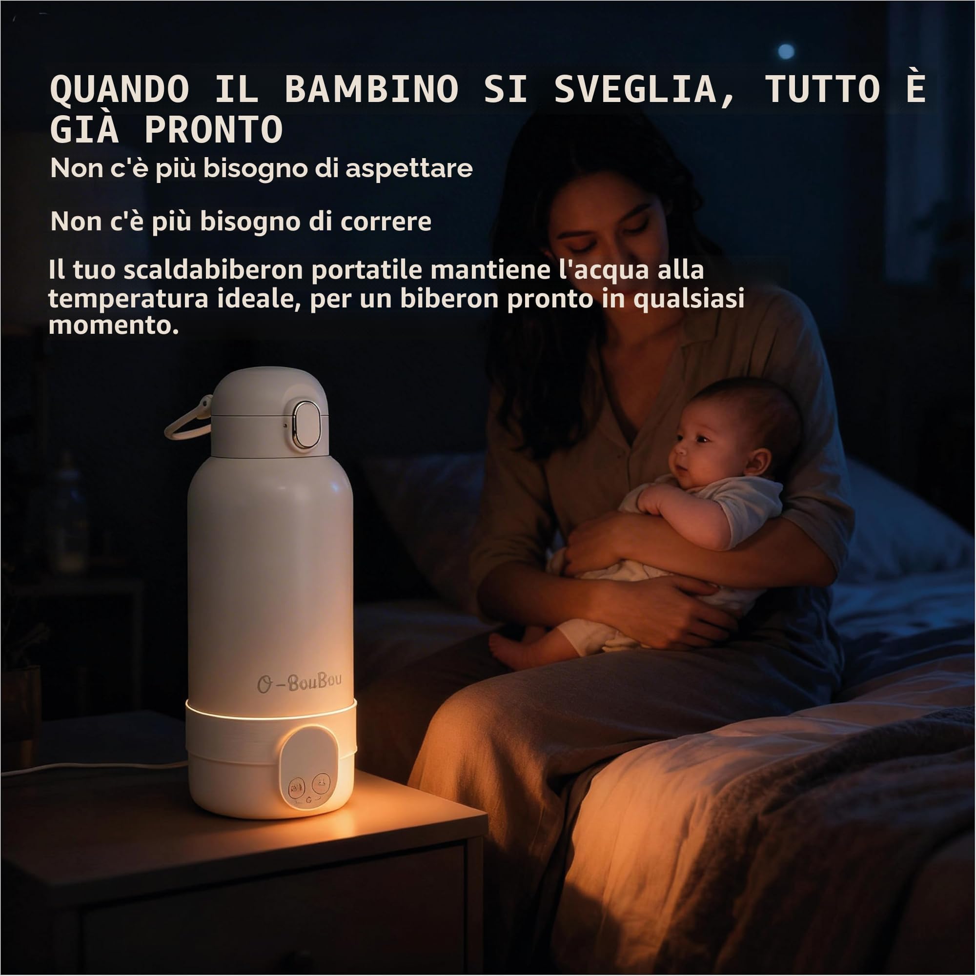Scaldabiberon Portatile – Scalda Biberon Neonato – Capacità 500 ml – Latte Materno e Acqua – Acciaio Inossidabile – per la Notte, le Gite e i Viaggi – Riscaldamento Rapido – Batteria a Lunga Durata