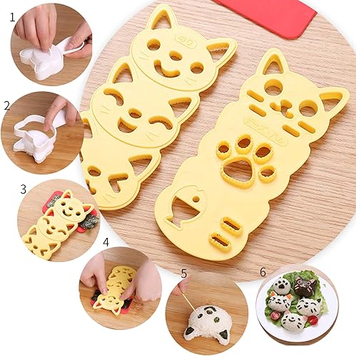 Miniatura 5 de VANVENE Juego de moldes de bolas de arroz pequeñas, patrón de gato encantador para bricolaje, sushi, Bento Nori, molde de arroz, herramientas de