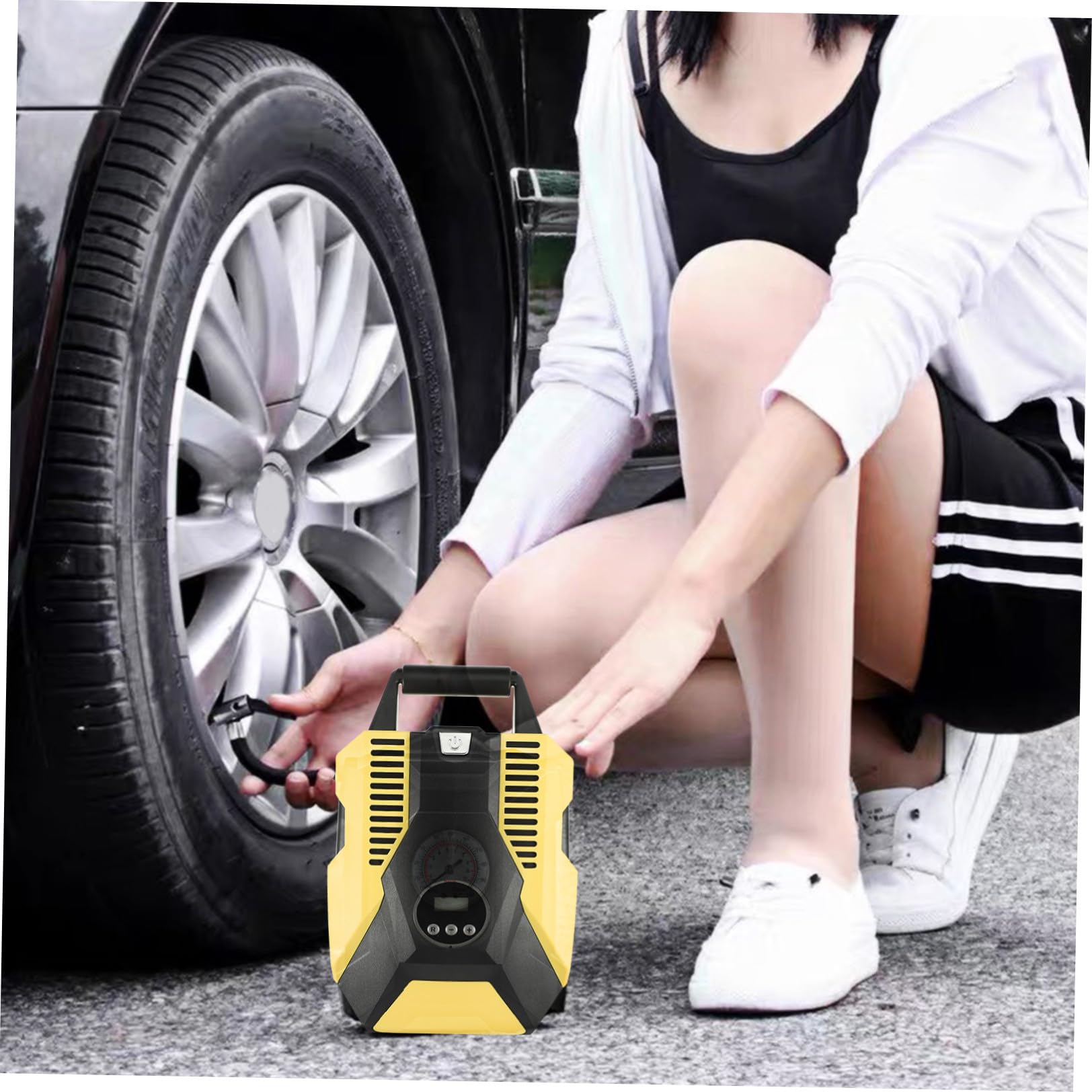 Cabilock Compresor y Función de Apagado Automático de Aire Eléctrico Portátil con Medidor Digital Material Abs y Cobre, Adecuado para Mantener Presión Estable para Neumáticos de Coche