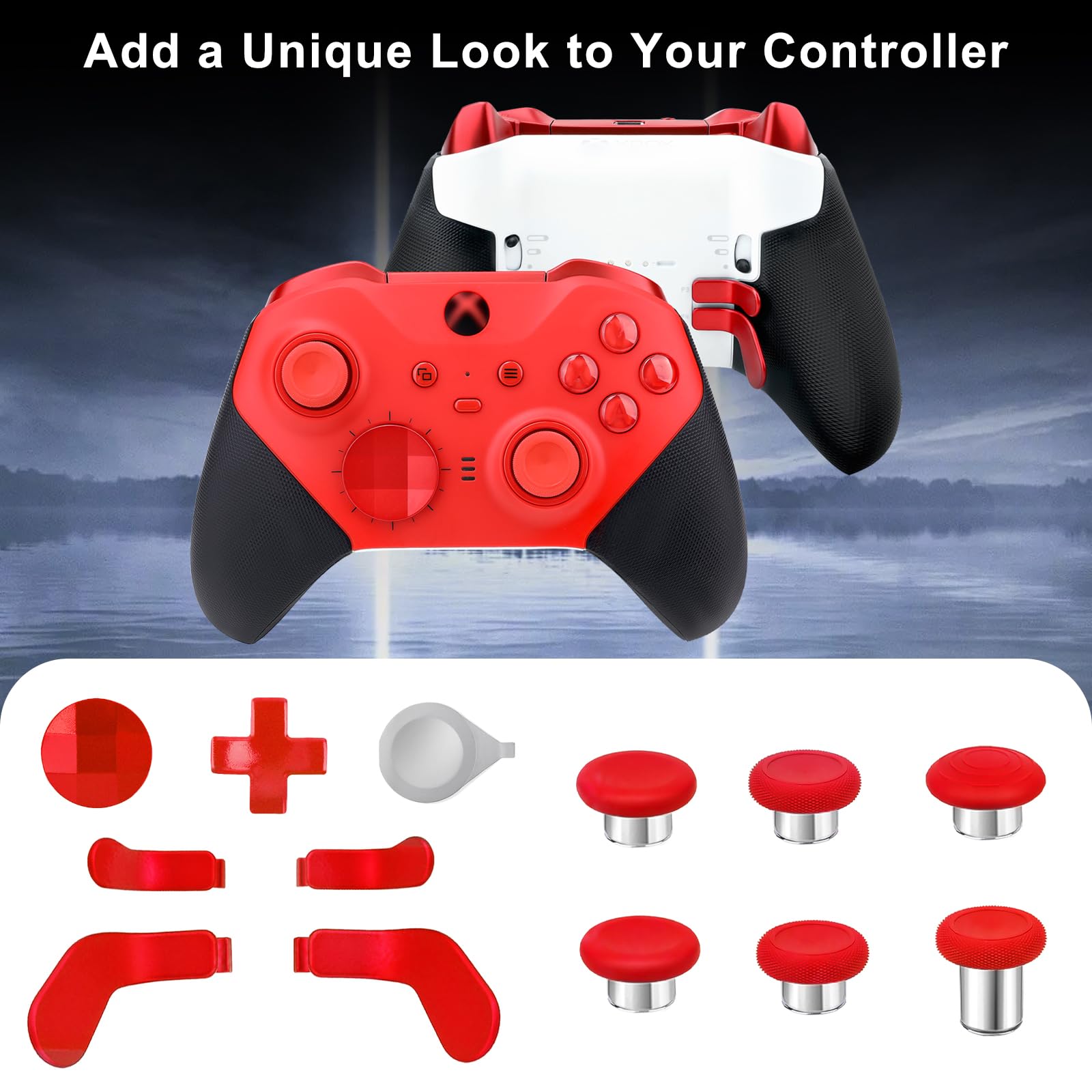 Pouce de Remplacement pour la Manette Xbox One Elite Series 2, kit d'accessoires Joystick Magnétique Métallique Compatible avec la Manette sans Fil Xbox Elite Series 2 Core (Rouge)