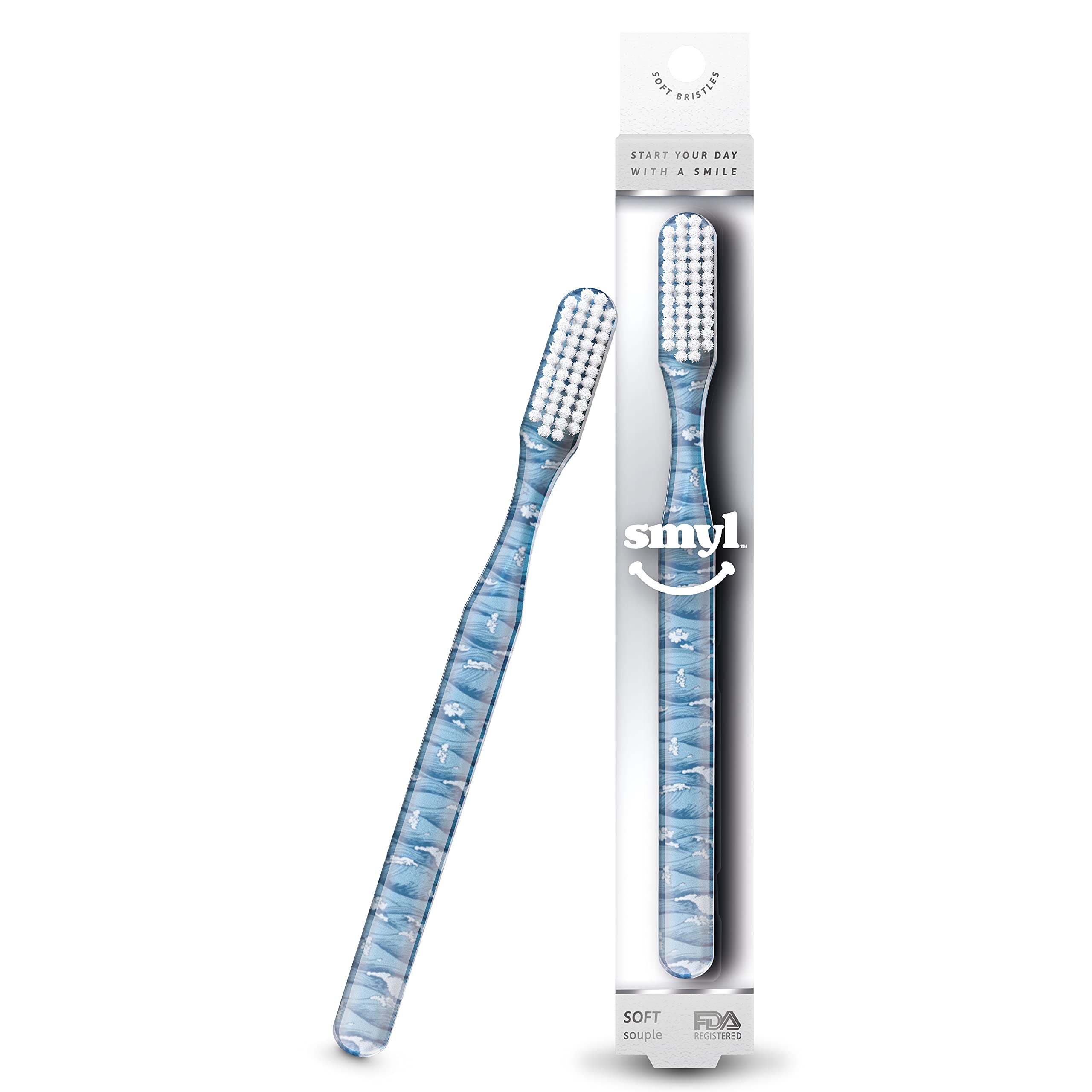 BioSwissSMYL Toothbrush, Soft Toothbrushes for Adults with Nylon Bristles, Oral Care and Plaque Removal, Japanese Exotic Art, Waves