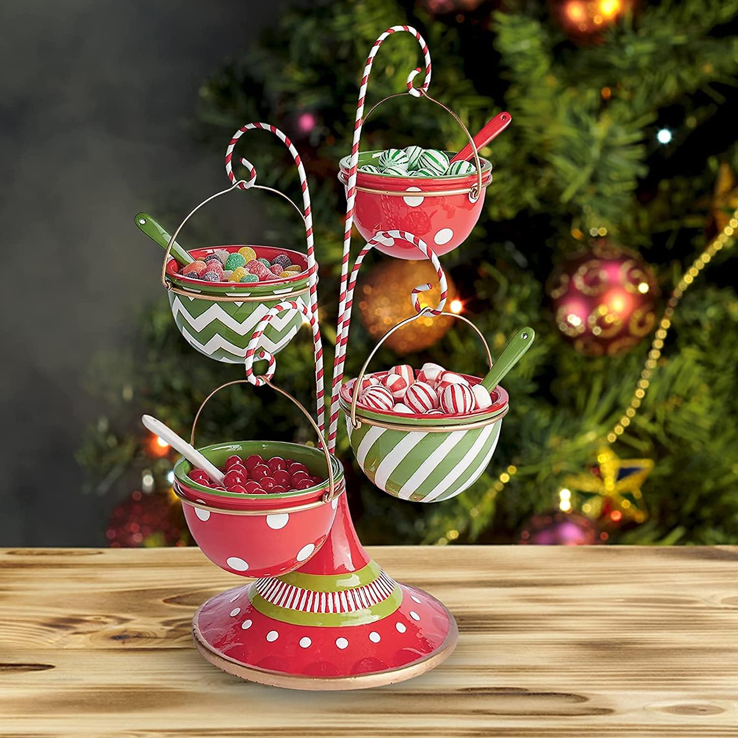 KCRPM Be Merry Snack Bowl Stand, Christmas Snack Serving Stand, Whimsical Style for Buffet or Table Four Bowls Snack Stand, Dessert Stands Fruit Plates for Christmas Halloween Party Decorations (A+B) : Home & Kitchen