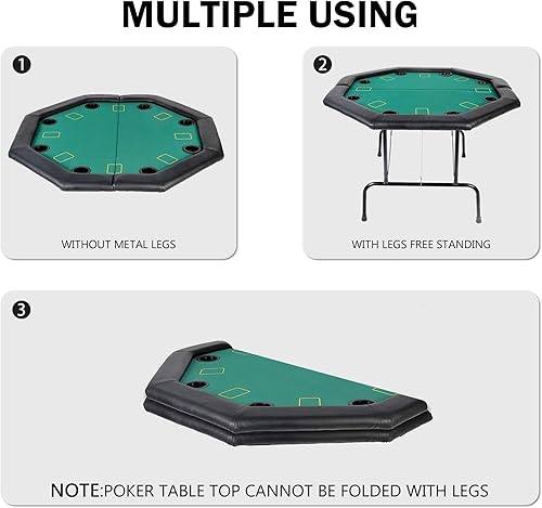 Vista 6 de Mesa de póquer plegable de casino mesas de póquer Texas Hold'em Mesa de póquer plegable, mesa de juego de mesa de fieltro con portavasos de plástico