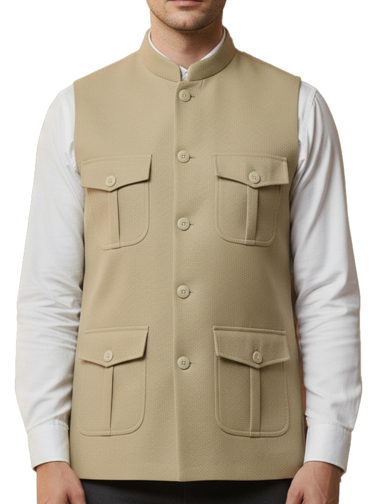 Men’s Mustard Yellow Nehru Jacket | Ethnic Waistcoat with Mandarin Collar | Premium Textured Fabric
