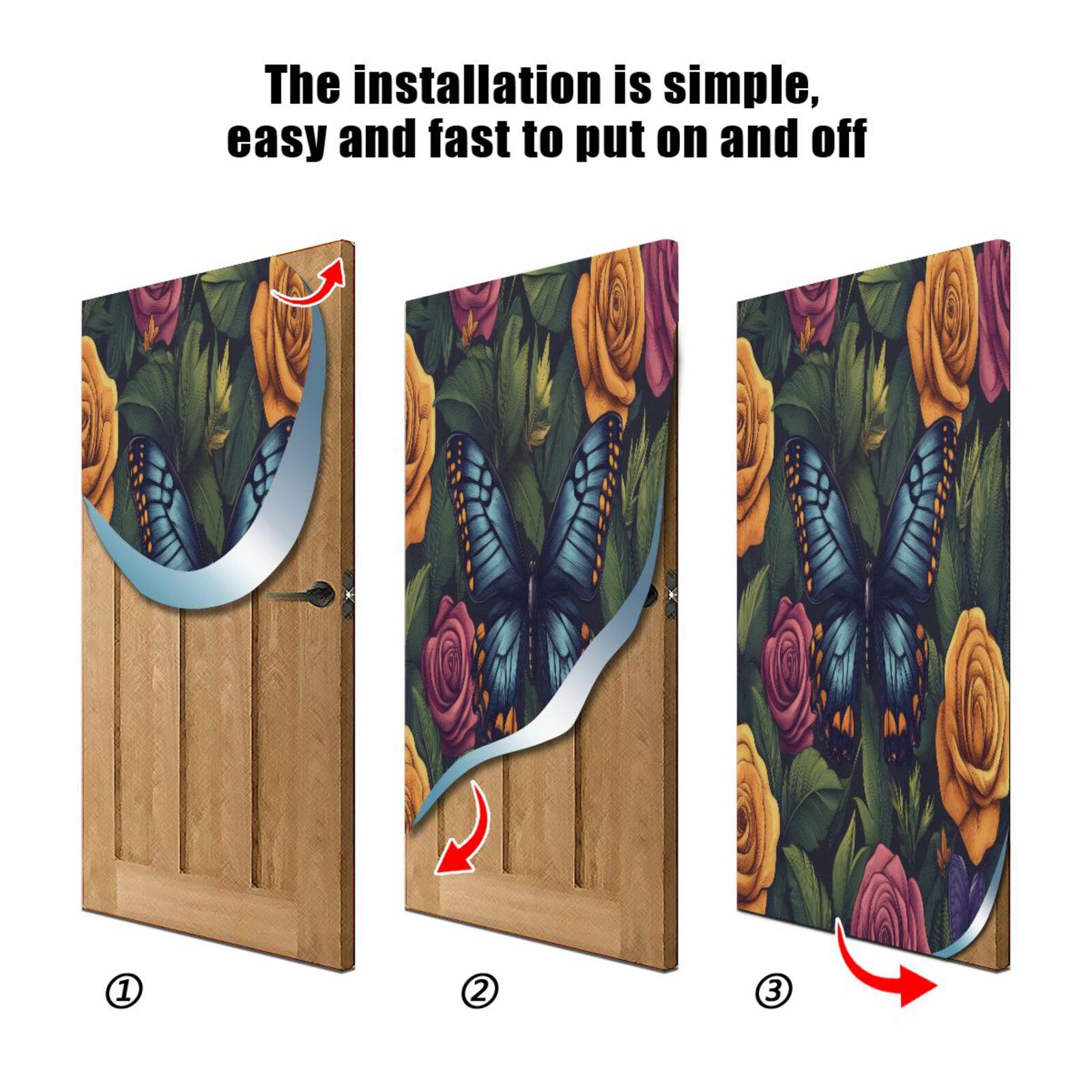 FLildon Butterfly Roses Door Cover Decoration, Party Accessory Porch Decor for Festive Ornament Room Door Covers 35 x 79 Inch