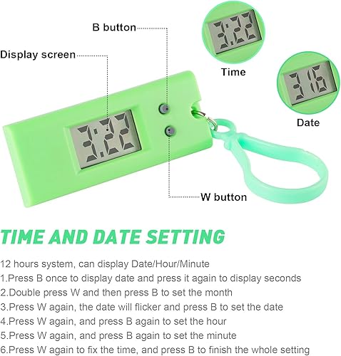 Miniatura 4 de Hemobllo Reloj de bolsillo con llavero Paquete de 5 relojes digitales con clip prismático, llavero electrónico, mochila pequeño reloj de bolsillo