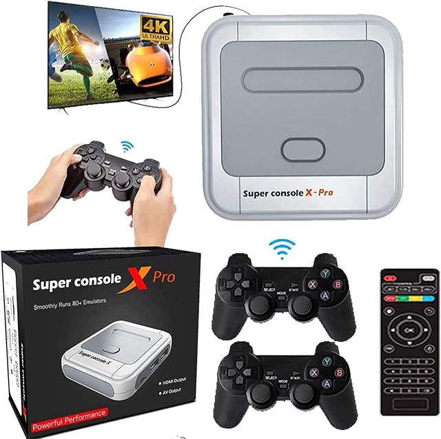 KINMRIS Super Console X PRO Video Game Console Built in 41,000+ Games,2 Gamepads,Game Consoles for 4K TV Support HD Output,Support 5 Players,LAN/WiFi,Gifts (PRO-128G)