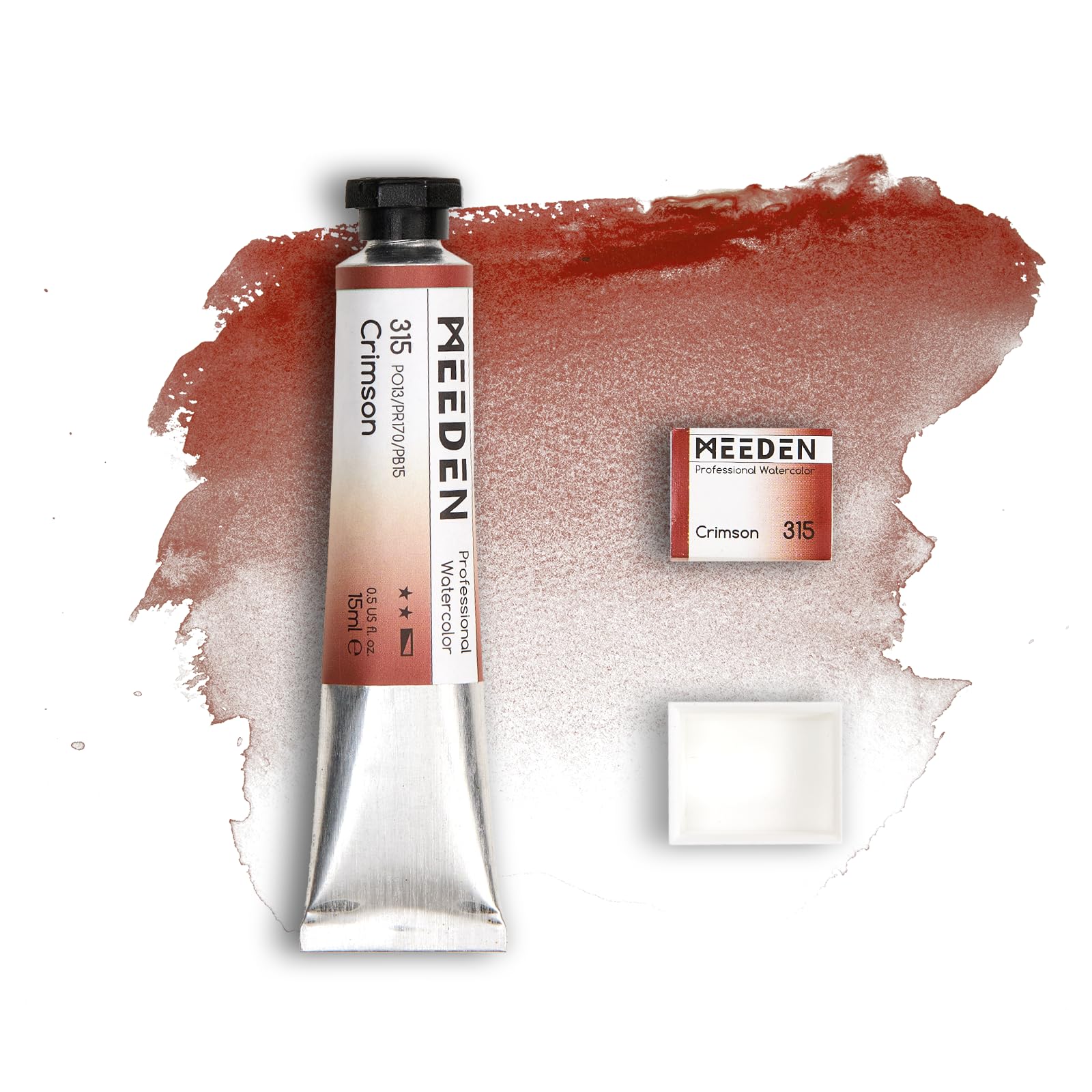 MEEDEN Professional Artist Watercolor Paint: Crimson - 15ml/0.5oz Water Color Tube, Semi-Moist Pigment Half Pan and Empty Matching Half Pan for Artists Pros