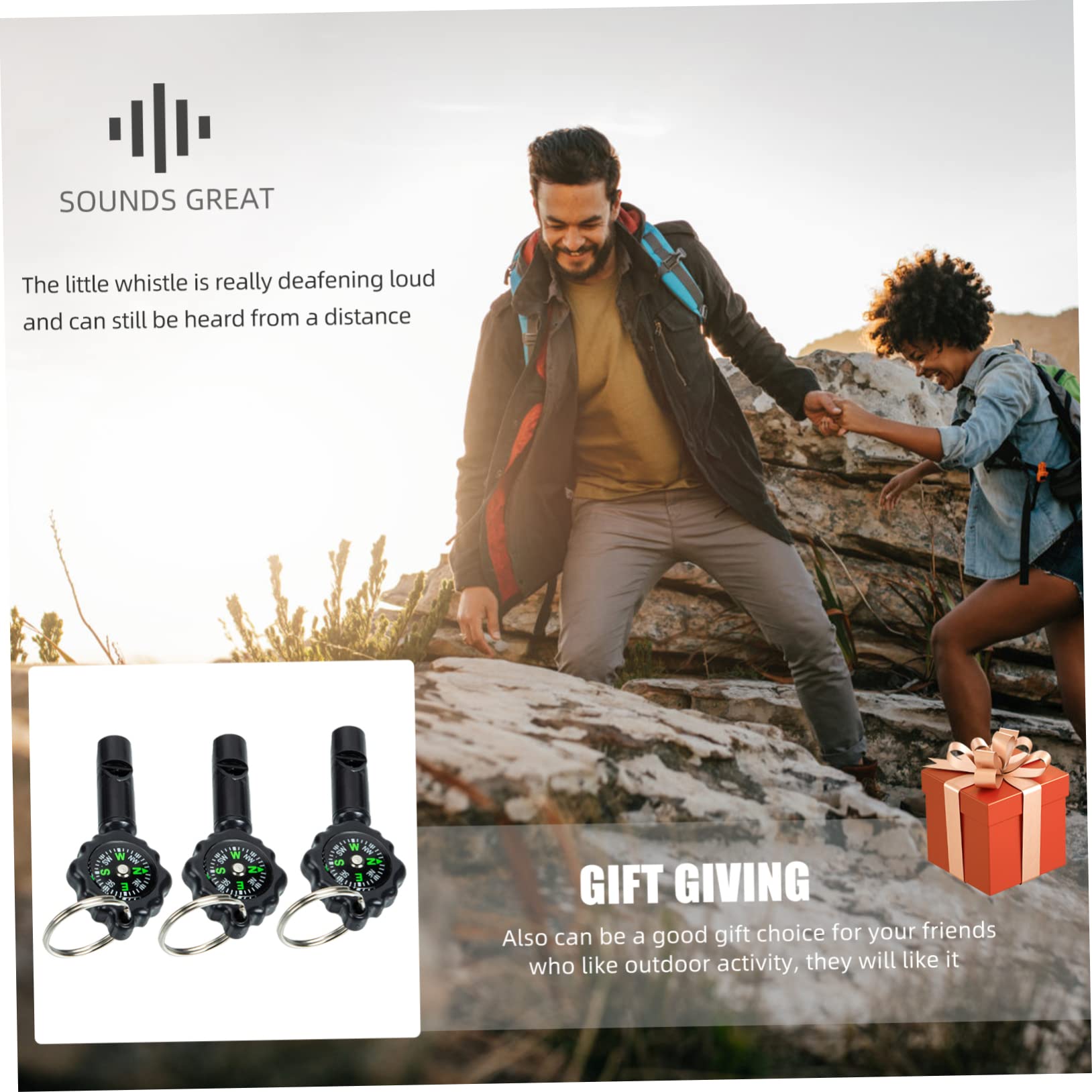 Outanaya 3Pcs Outdoor Whistles with Lanyard Keychain Durable Multi Functional Whistle Compass for Camping Hiking Boating and Survival Adventures