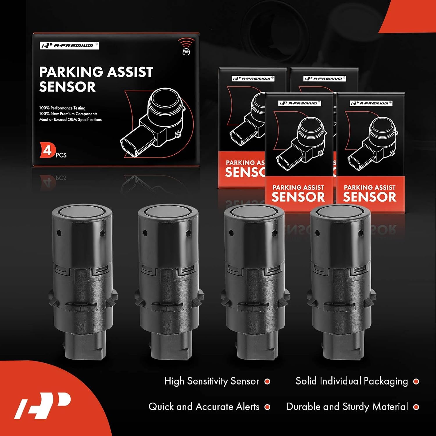 A-Premium 4-PC Reverse Backup Parking Assist Sensor Compatible with Select Land Rover Models - Range Rover Sport 2006-2009, LR3 2005-2009, Replace# 3S7J15K859AB