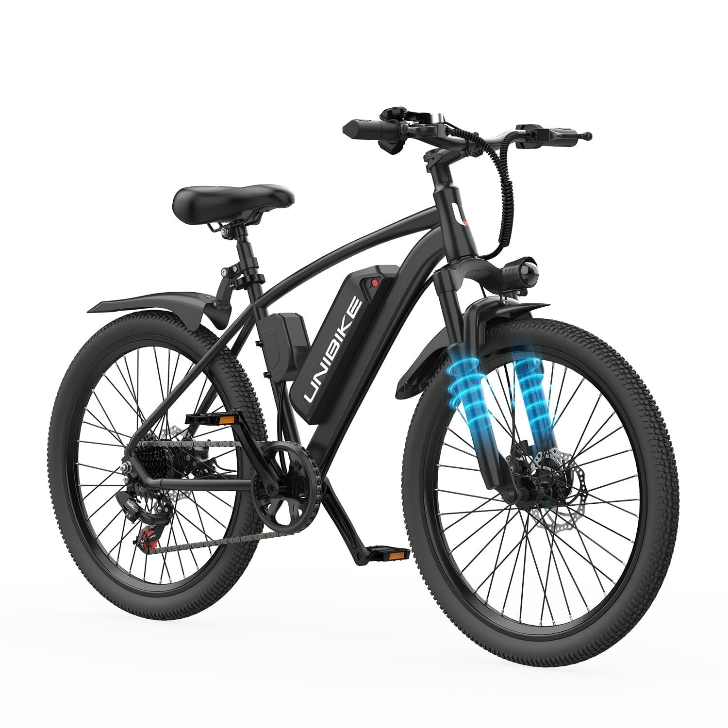 Q7 Bicicleta eléctrica de 66 cm para adultos, 25 km/h 250 W, bicicleta de montaña con rango de 75 km y batería extraíble de 36 V 10 AH, bicicleta eléctrica de 7 velocidades para adultos y