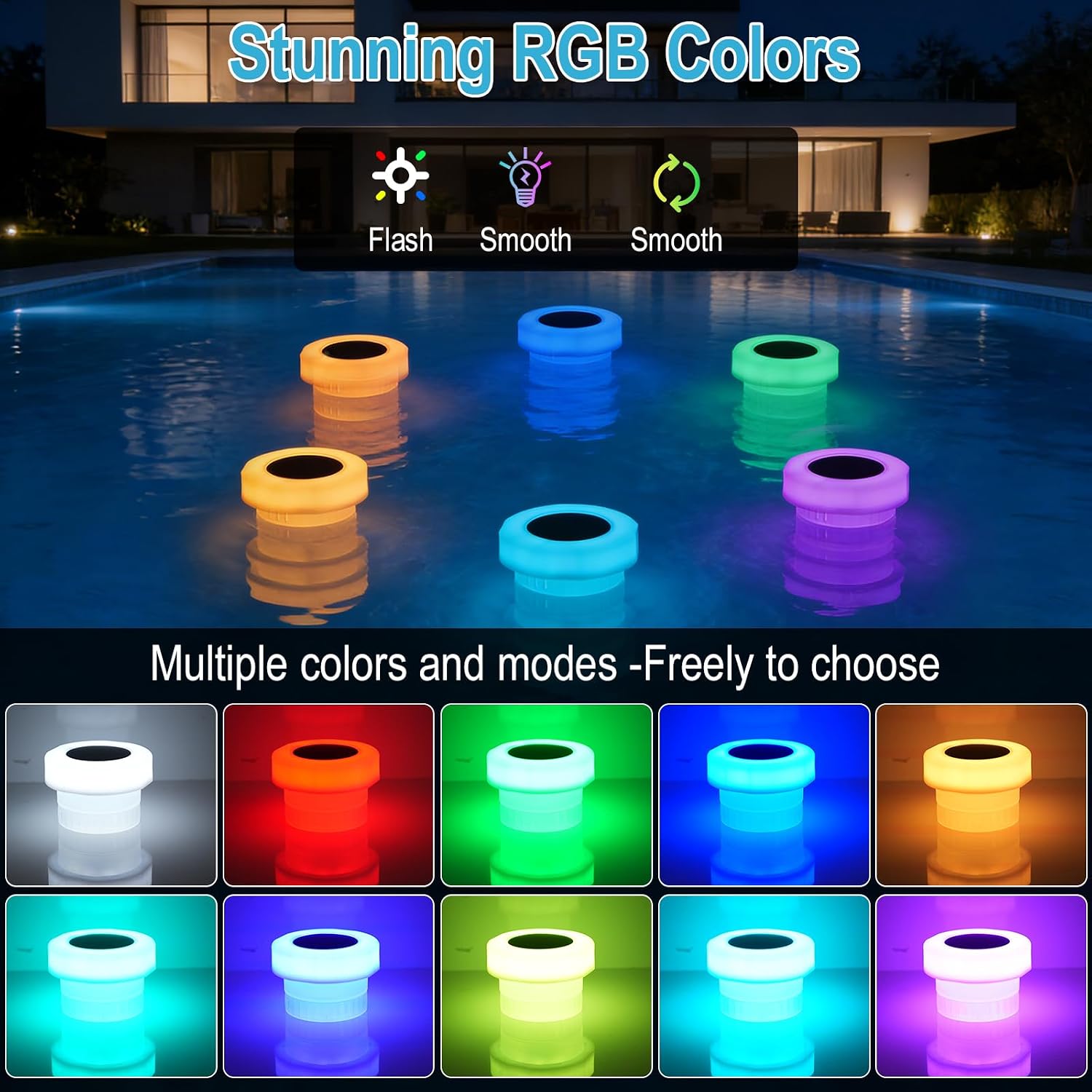 BORUIT Solar Floating Pool Lights with Chlorine Floater,16 RGB Color Changing LED with 3 Dynamic Modes,Remote Control & Timer,IP68 Waterproof Solar Chlorine Tablet Floater for Pool Decor