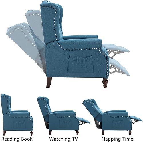 Miniatura 4 de Wingback - Silla reclinable con respaldo a presión y calor y masaje, sofá individual copetudo para el hogar, sala de estar, oficina, dormitorio