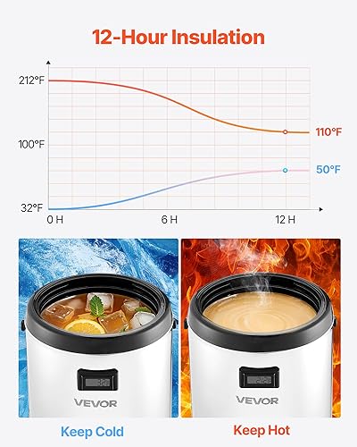 Miniatura 3 de VEVOR Dispensador de bebidas aislado, servidor térmico de bebidas de acero inoxidable de 2.4 galones/9.2L con espiga y pantalla de temperatura