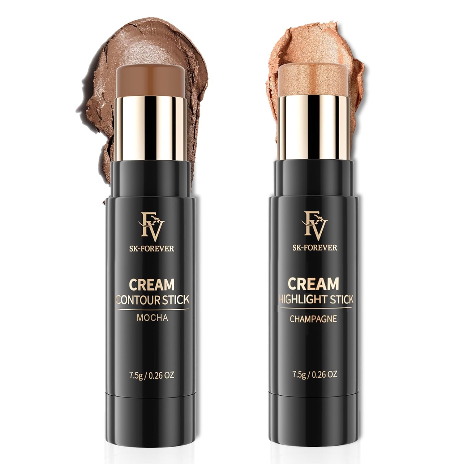 FV 2PCS Contour Stick, Highly Pigmented & Blendable Contour and Highlighter Stick, Long Lasting & Creamy Texture, Waterproof Contour Set for Face Shaping Makeup (02 Mocha & 03 Champagne) FV 2PCS Contour Stick, Highly Pigmented & Blendable Contour and Highlighter Stick, Long Lasting & Creamy Texture, Waterproof Contour Set for Face Shaping Makeup (02 Mocha & 03 Champagne)