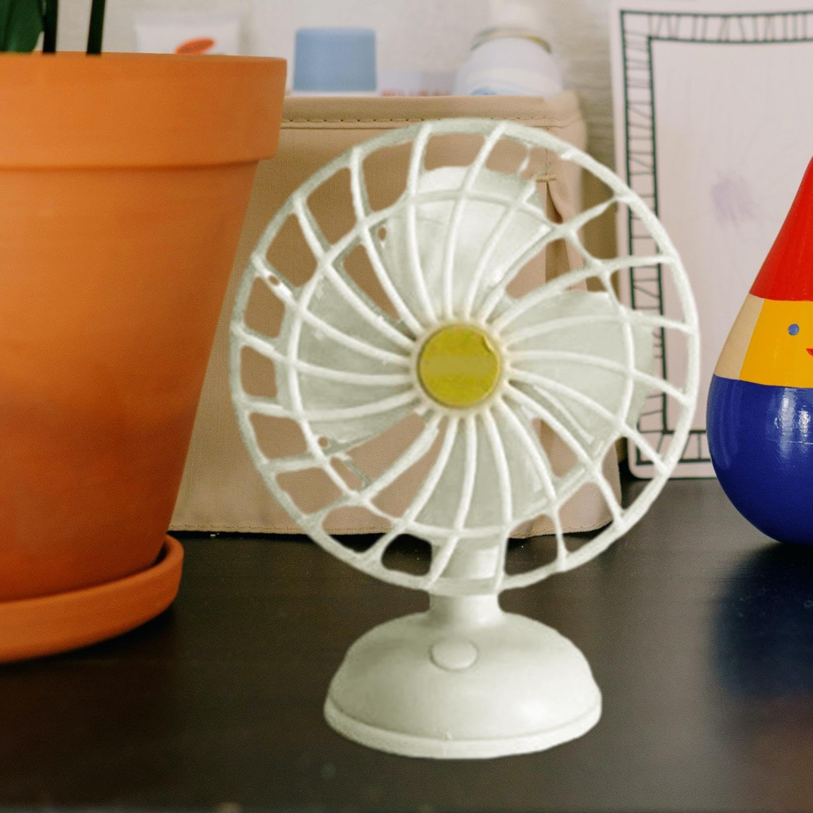 5 set di 1/12 scala casa delle bambole USB ricaricabile ventilatore elettrico in miniatura elettrodomestici bianco