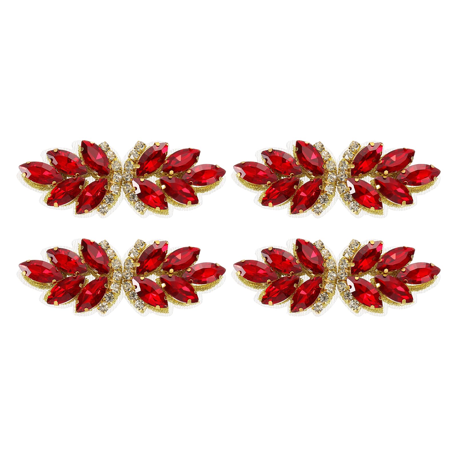 sourcing map 4Pcs Rhinestone Crystal Applique, Handmade Beaded Patches Sew on Patch Crystal Sewing Applique for Bridal Sash Wedding Dress Shoes Bags, Light Red/Light Gold