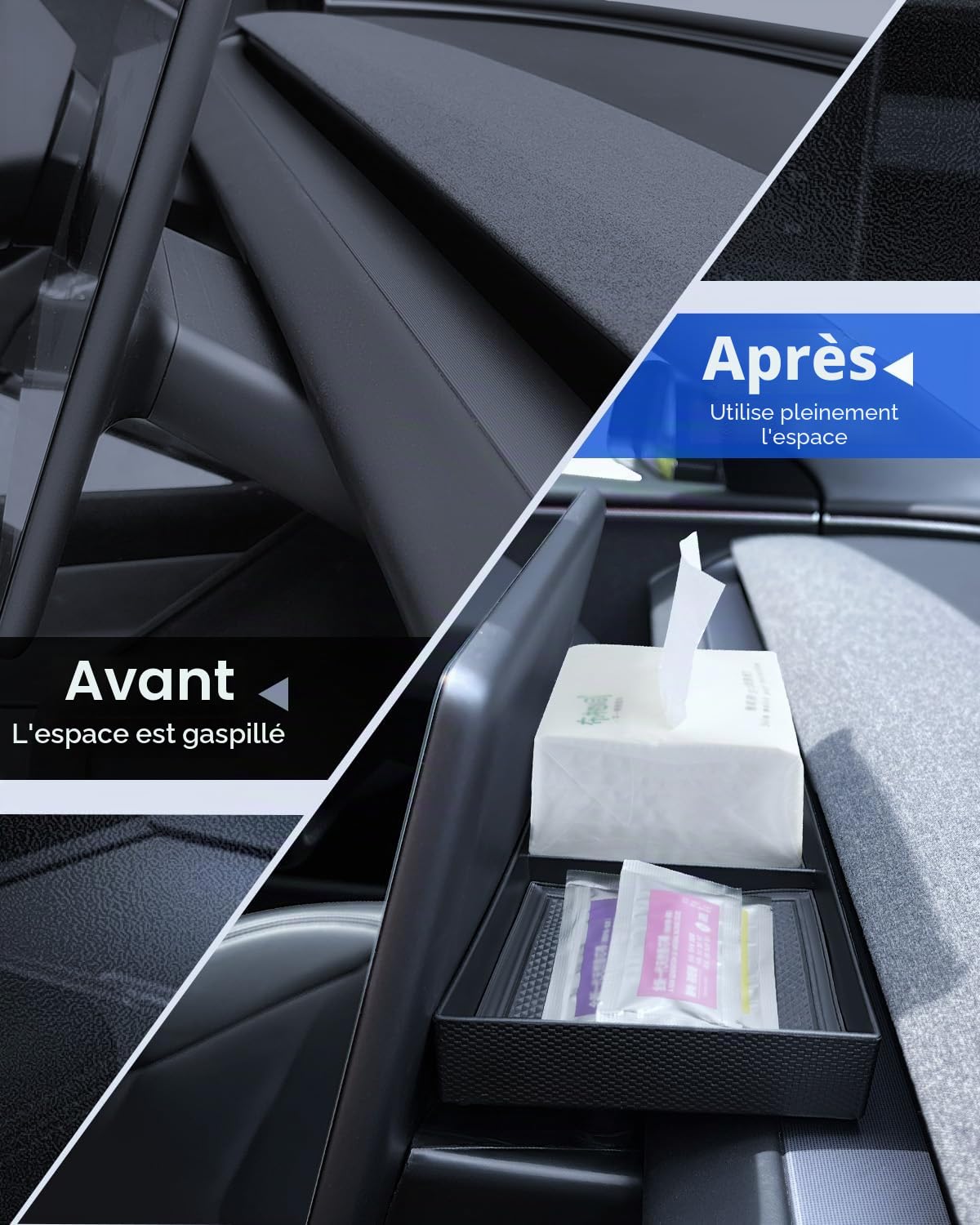 Organisateur sous l’Écran pour Tesla Model Y 2025 et Model 3 2024-2025 Boîte de Rangement Derrière l’Écran avec Tapis Antidérapant Tesla Juniper Highland Accessoires