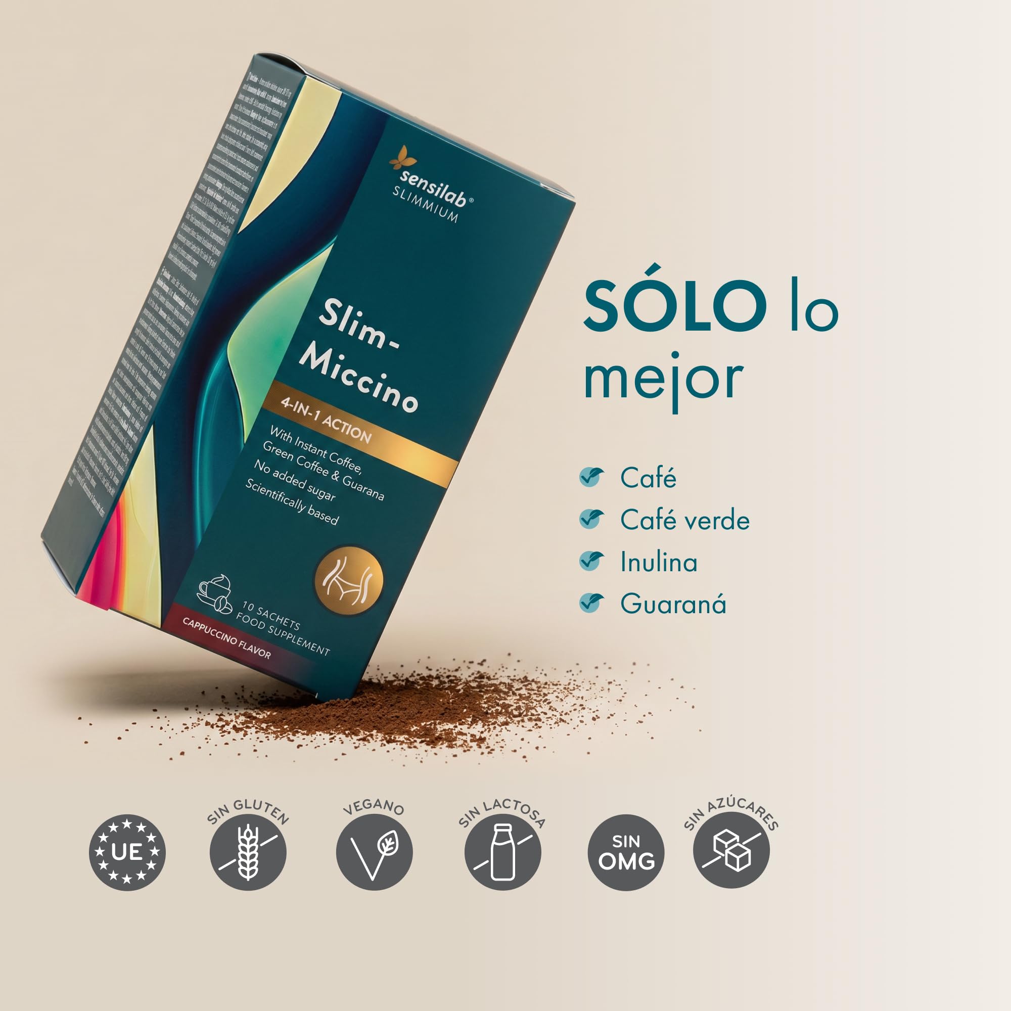 Sensilab Slimmium SlimMiccino XXL, Cafe Soluble, Termogenico, Pre Entreno, Metabolismo, Cafe Verde con Inulina y Guarana, sin Azúcares Añadidos, Sabor a Capuchino, 30 Sobres para 30 Días