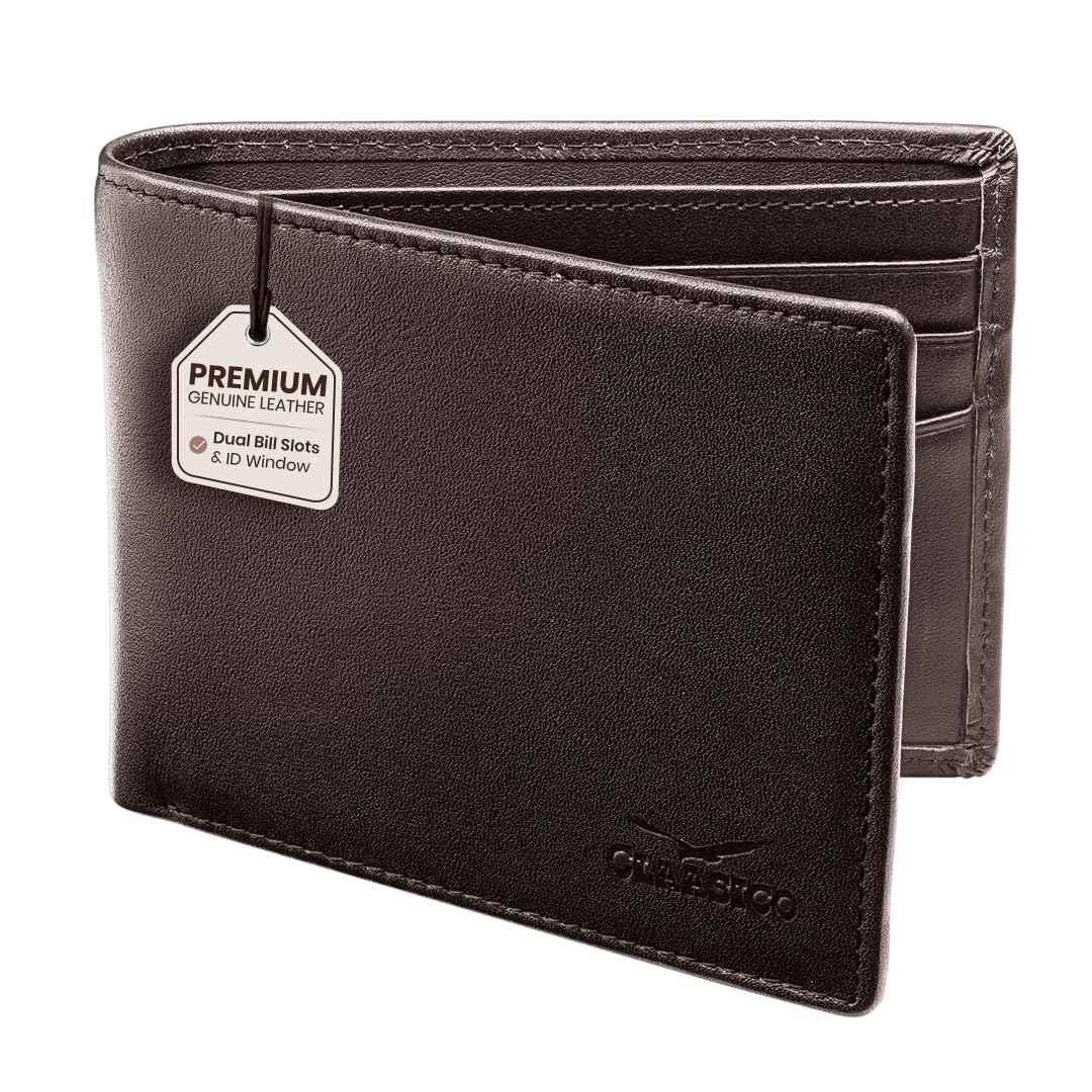 Men’s Bifold Wallet for Men – Genuine Leather RFID Wallet, Slim Billfold Cardholder w/ID Window – Gift Box Included