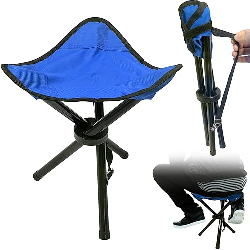 Taburete plegable de viaje, altura de uso de 14.6 pulgadas y peso máximo de 300 libras, asiento de trípode portátil para exteriores, asiento de