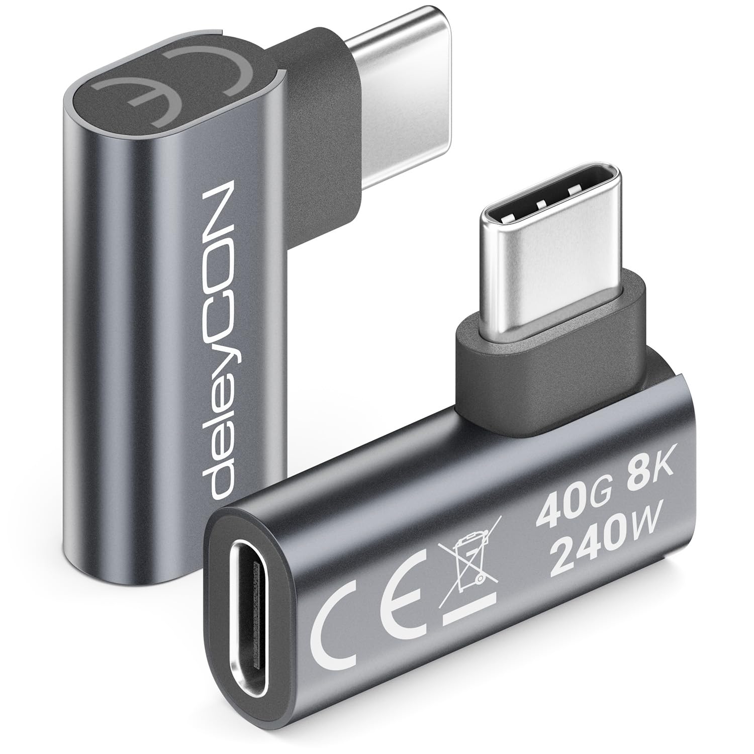 deleyCON USB-C Adapter Angle 90 Degree Flat (Pack of 2) 40Gbps, 240W, 8K60Hz, USB 4.0, Aluminium Housing, Type C Male to Female for Smartphone Tablet Laptop Notebook MacBook PS5 etc.-image-28
