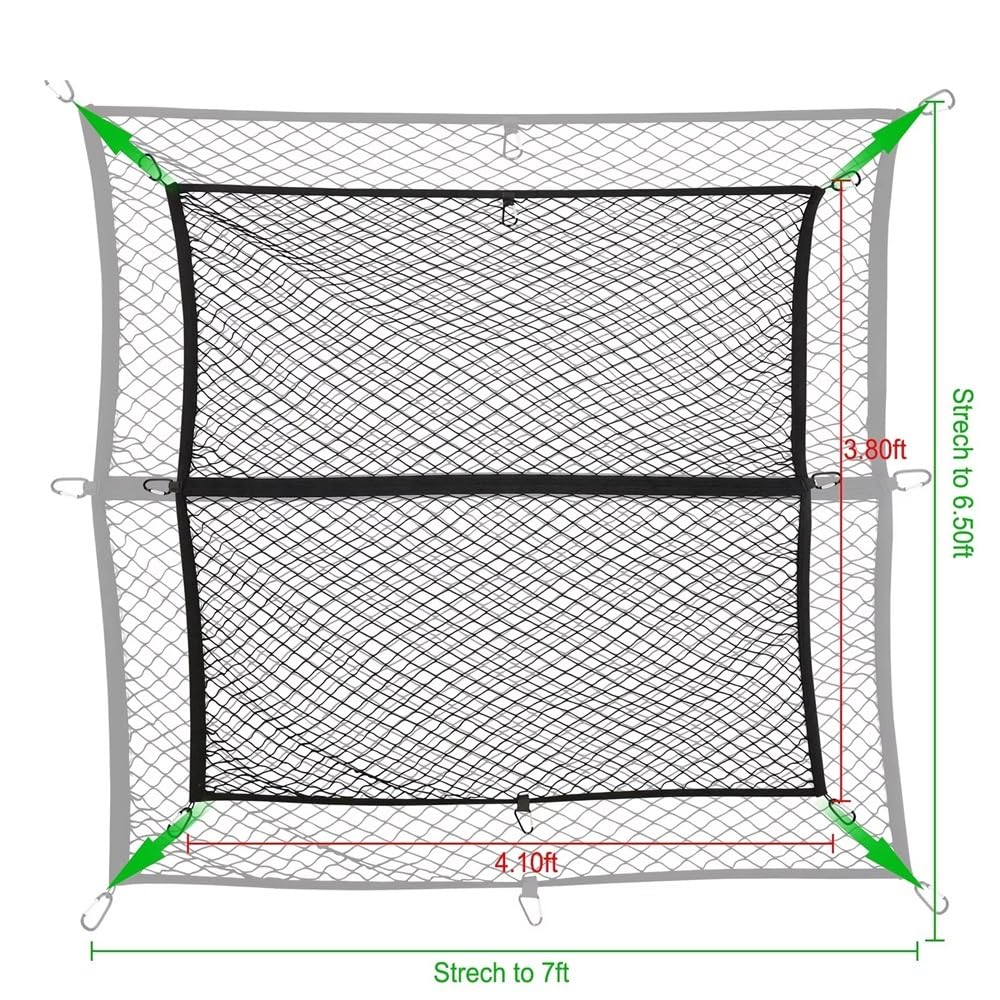 Rete di Carico per Pick-up per Cassone Camion 4,10' X 3,80' Estensibile Fino A 7,0' 6,5' Organizer in per Bagagliaio Auto Rete Portaoggetti Tasca Organizer