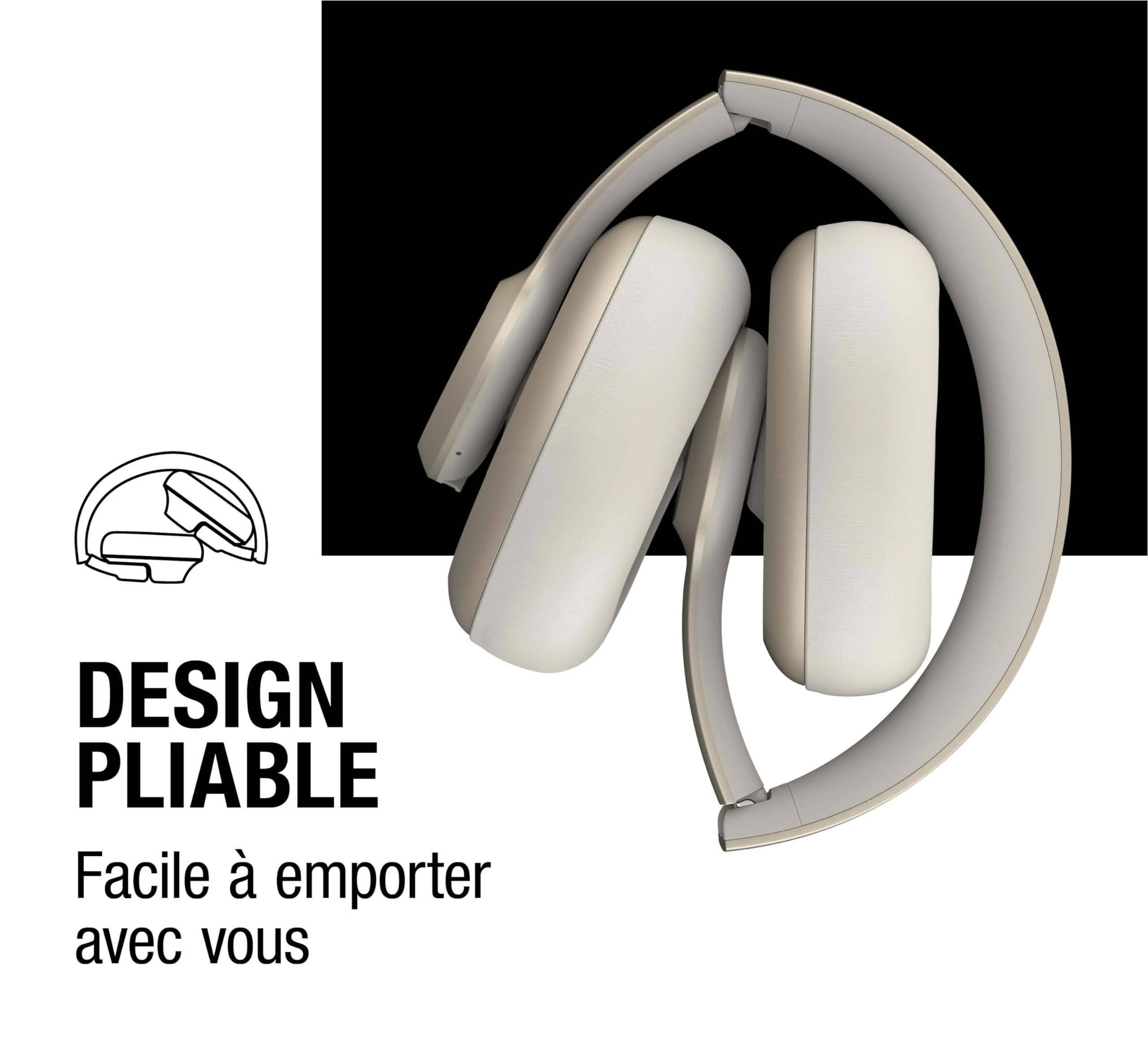Fresh 'n Rebel Clam Ace Casque Bluetooth Supra-Auriculaire avec Réduction de Bruit Active Hybride, sans Fil, 60h d'autonomie, avec Microphone ENC, Charge Rapide, Réduction du Bruit du Vent (Beige)