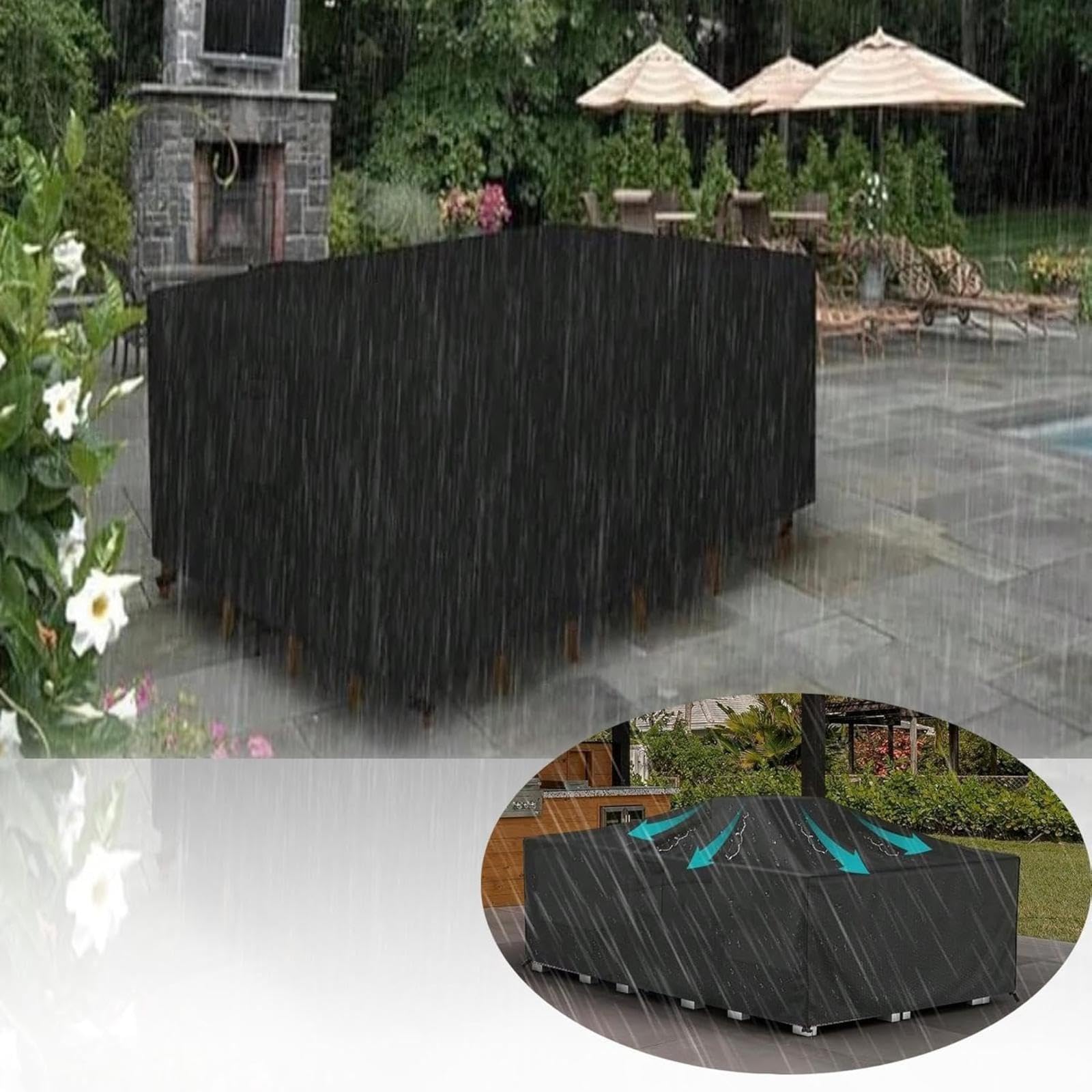 GartenmöBel Abdeckung Wasserdicht Nach Maß 230x170x90cm/LxBxH Terrassenmöbel Abdeckhaube, 600D Oxford Wetterfest Rechteckig Schutzhülle für Gartentisch mit Zugkordel & Winddichte Schnalle