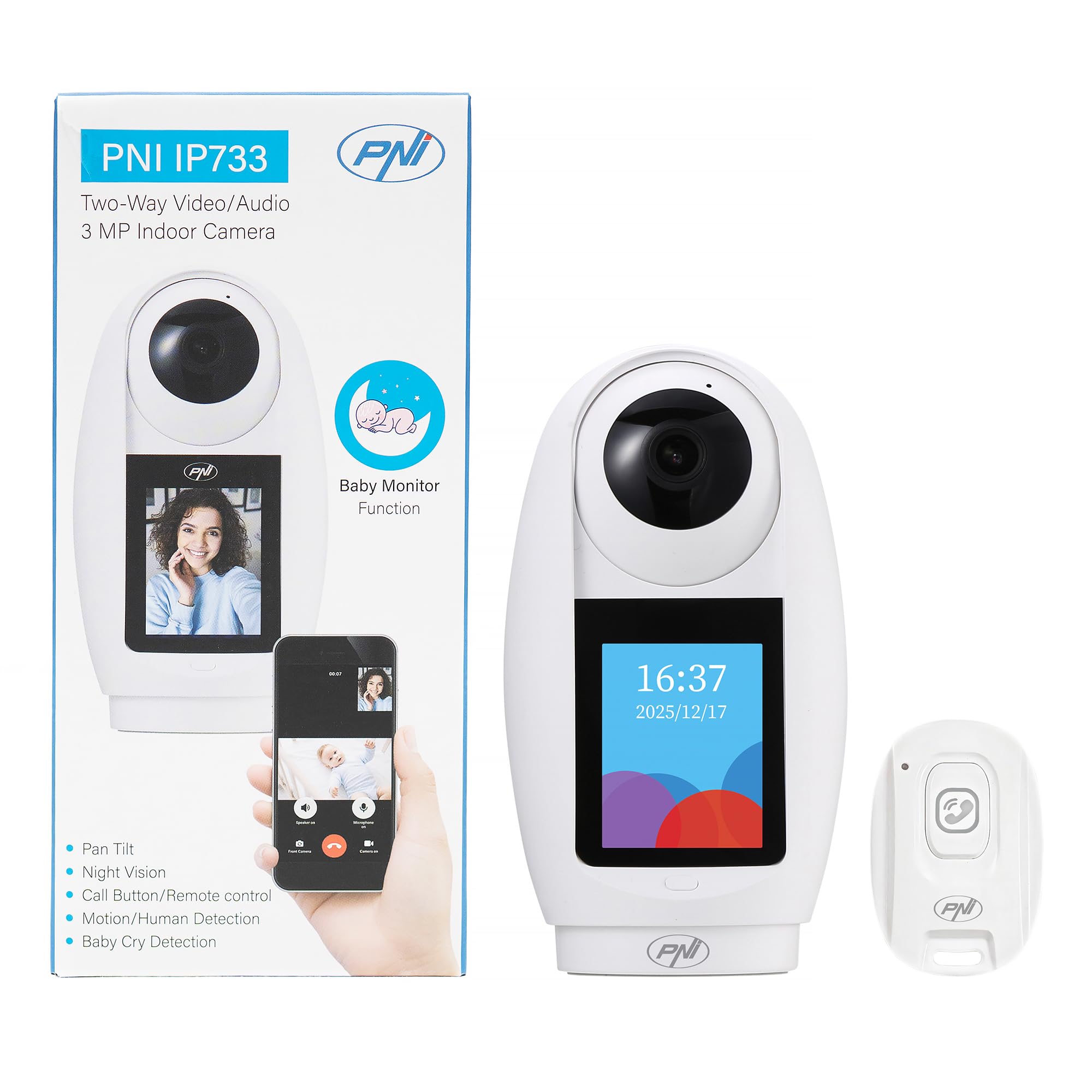 PNI IP733 3MP video surveillance camera, bidirectional audio and video, with Bluetooth call button, screen, baby monitor function - Image 2