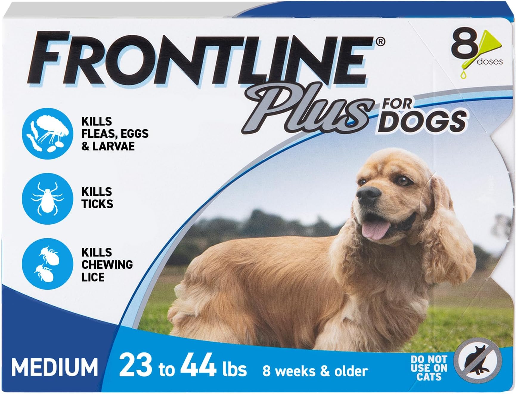 FRONTLINE Plus Flea and Tick Treatment for Medium Dogs Up to 23 to 44 lbs. 8 Treatments